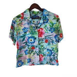 Vintage Jams World Petit Fleur Button Front Floral Top Blouse Shirt Size M Women